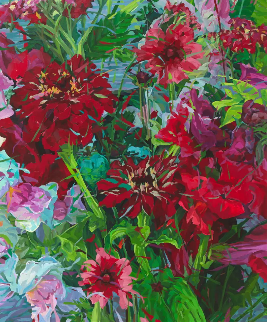 Vibrant flowers in a lush, colorful arrangement.